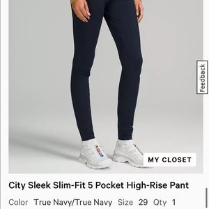 Lululemon city sleek 5 pocket navy size 29 womens pant